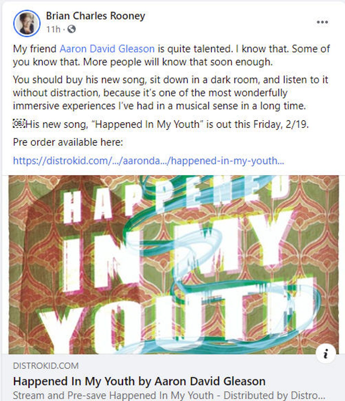 Interview: Aaron David Gleason Talks About The Release of HAPPENED IN MY YOUTH  Image