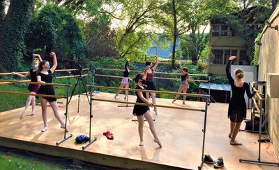 Students practice on BTC?s recently built backyard stage. Photo