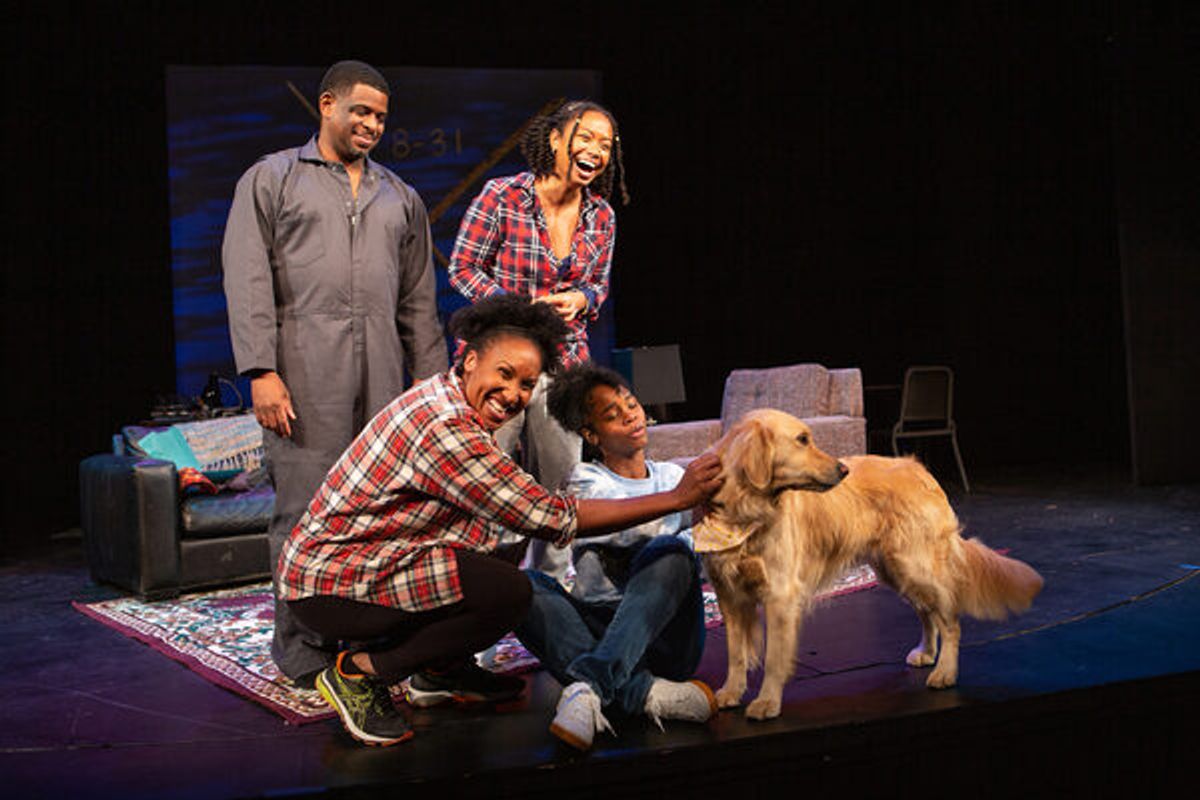 Khary Moye, Anna Marie Sharpe, Safiya Fredericks, Jamella Cross, and Emi the theatre dog at 