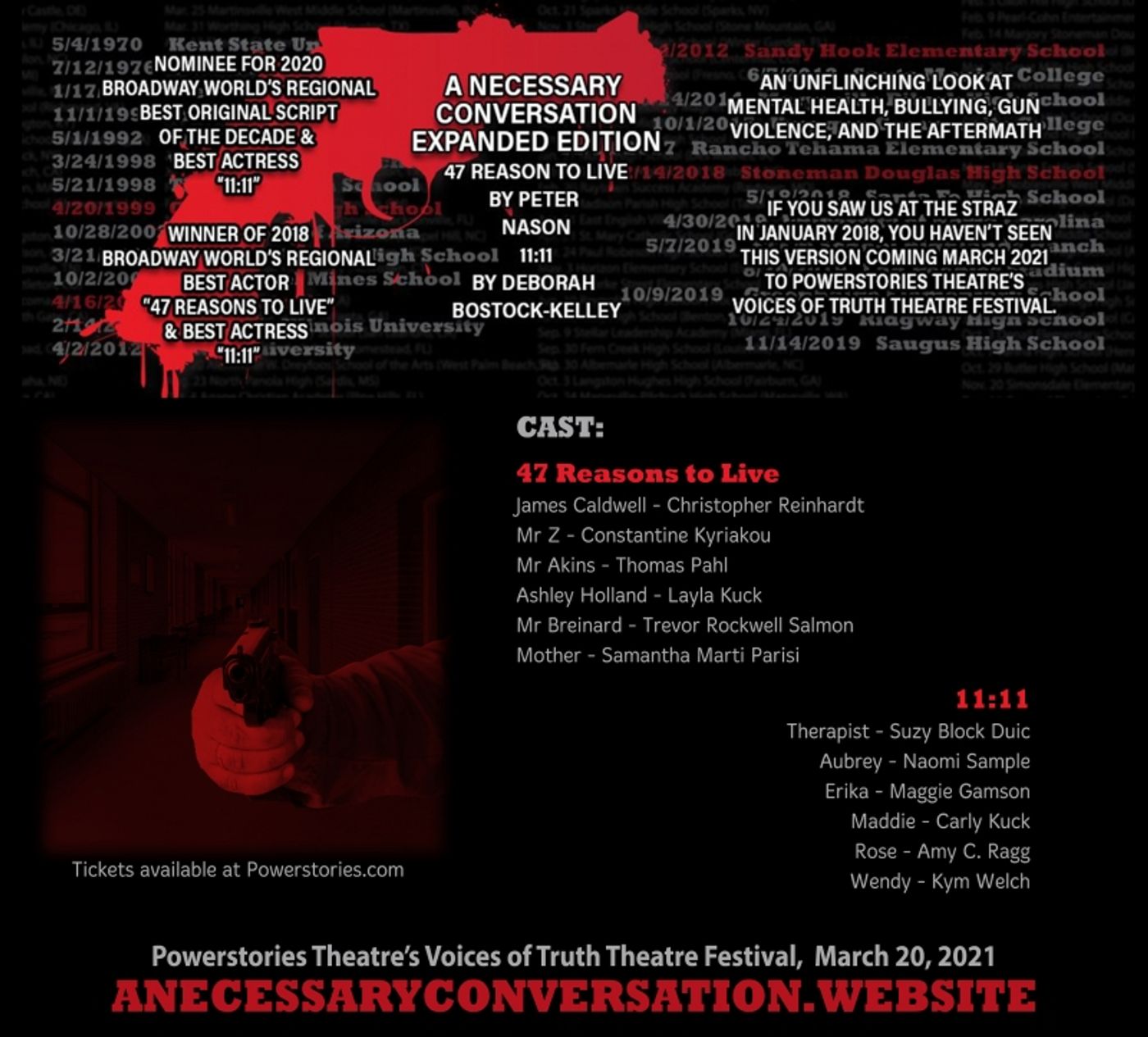 BWW Previews: EXPANDED, AWARD-WINNING PLAY ABOUT BULLYING, MENTAL HEALTH, AND GUN VIOLENCE GETS VIRTUAL DEBUT at Powerstories Theatre BWW Previews: EXPANDED, AWARD-WINNING PLAY ABOUT BULLYING, MENTAL HEALTH, AND GUN VIOLENCE GETS VIRTUAL DEBUT at Powerstories Theatre Image