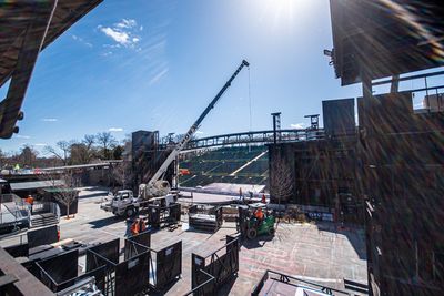 Pieces of the mainstage being installed at the Muny Photo