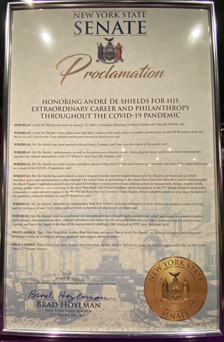Senator Brad Hoylman Declares April 8, 2021 André De Shields Appreciation Day  Image