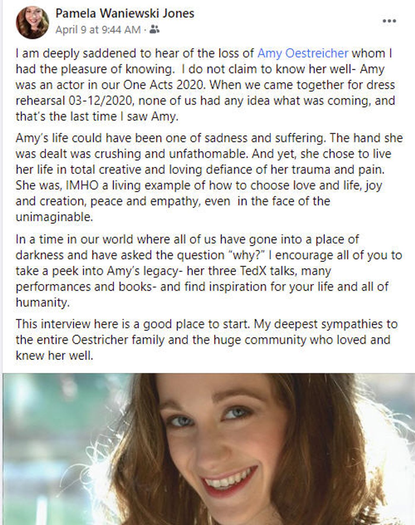 Feature: Remembering Amy Oestreicher - A Woman of Substance and An Artist With A Mission  Image