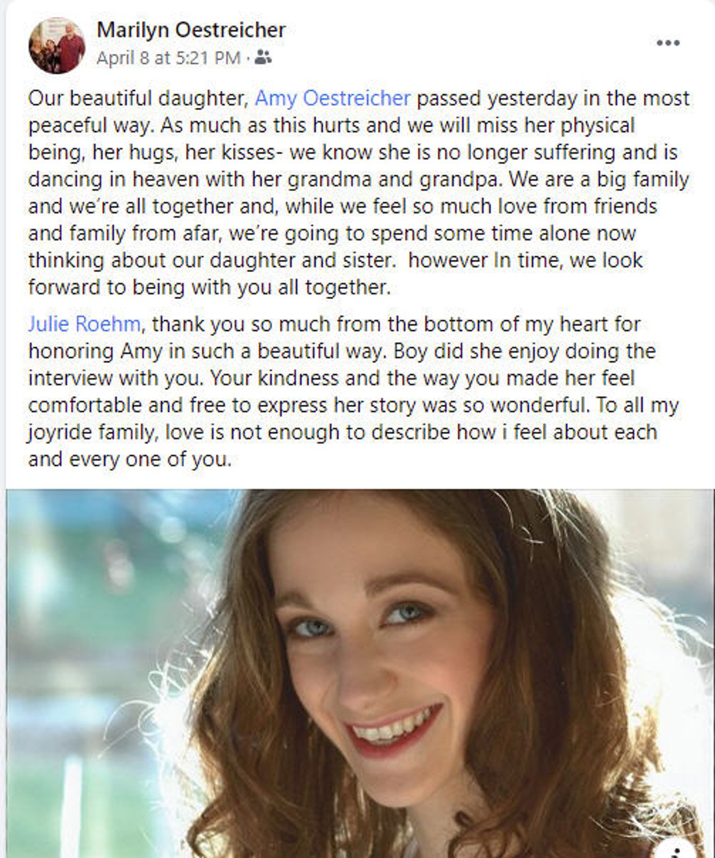 Feature: Remembering Amy Oestreicher - A Woman of Substance and An Artist With A Mission  Image