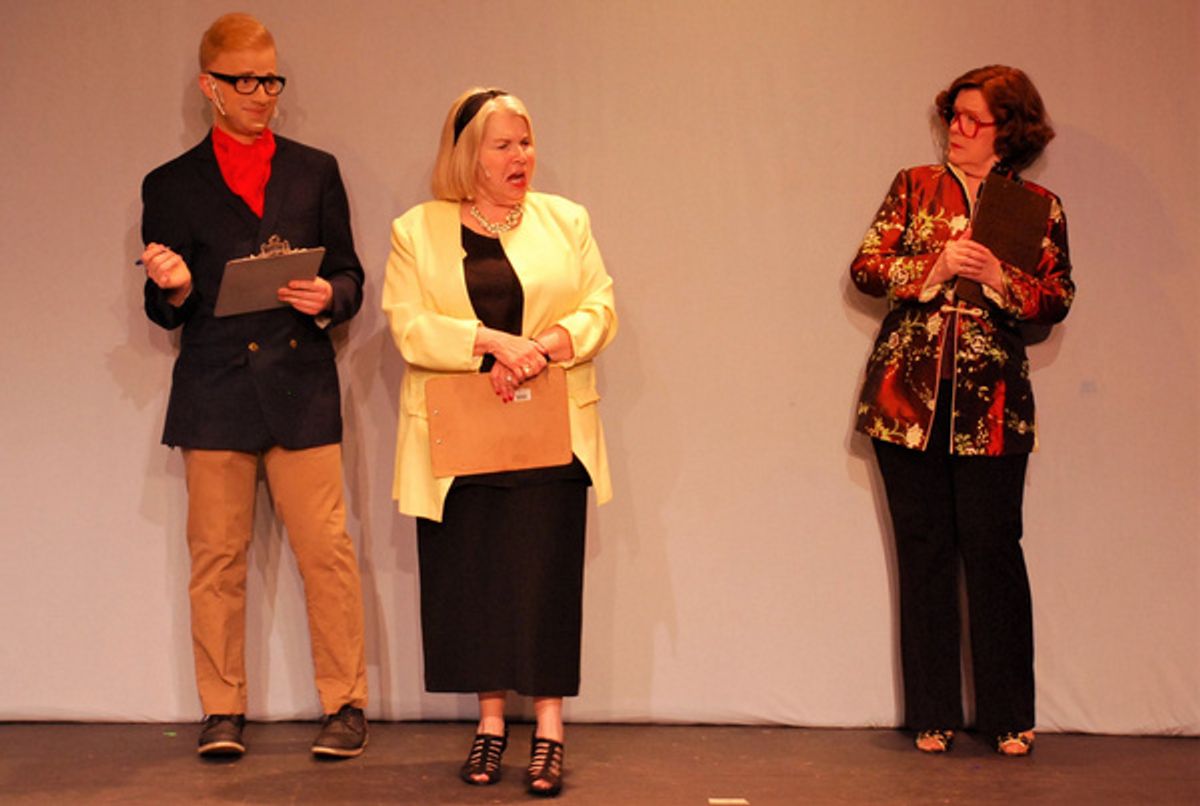 Matthew Blandford (Doctor Hall), Marie McNelis (Carlotta Bean), and Cathie Morgan (Honey Aldridge) at First Look At The World Premiere Of BANANAS