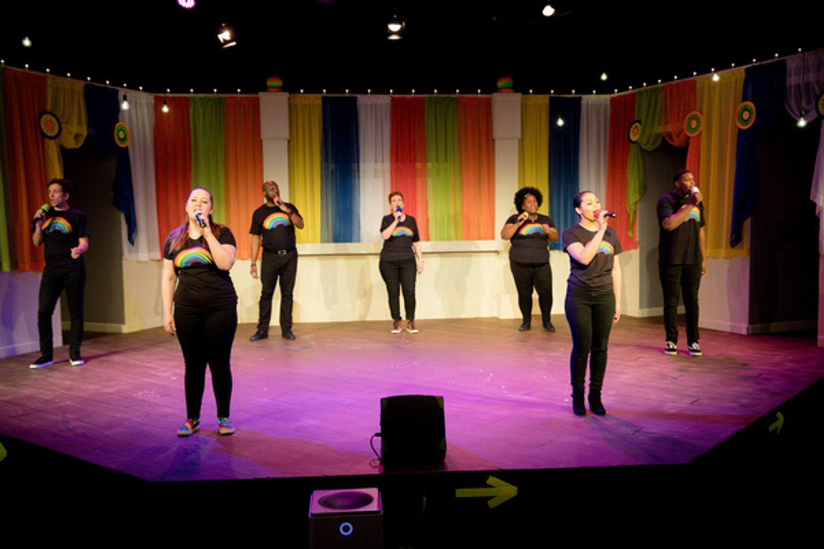The cast of SONGS FOR A NEW DAY at Little Theatre of Virginia Beach sings We Are the World. Showing in-person following COVID-19 safety measures, now through May 2. Get tickets at ltvb.com.    Photo c at First Look at SONGS FOR A NEW DAY, A Musical Cabaret At Little Theatre Of Virginia Beach
