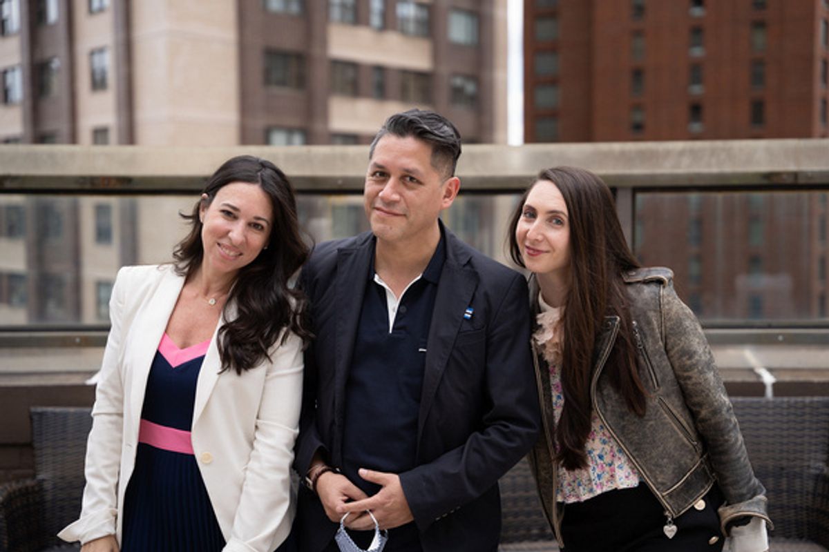 Producers and founders of iHeartDance NYC Melissa Gerstein (left) and Kimberly Giannelli (right) pose with choreographer David Fernandez.     Photo by Jonathan Breton at iHeartDance NYC Soars on an Uptown Rooftop Bringing Dance Back To Life