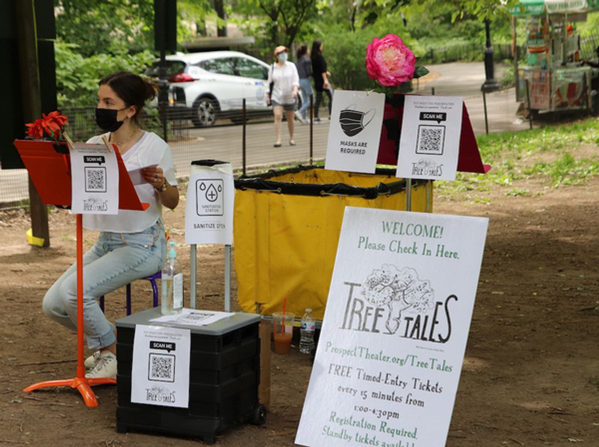Producing Assistant Violet Prete at check-in. at First Look at Prospect Theater Company's Interactive TREE TALES on May 22