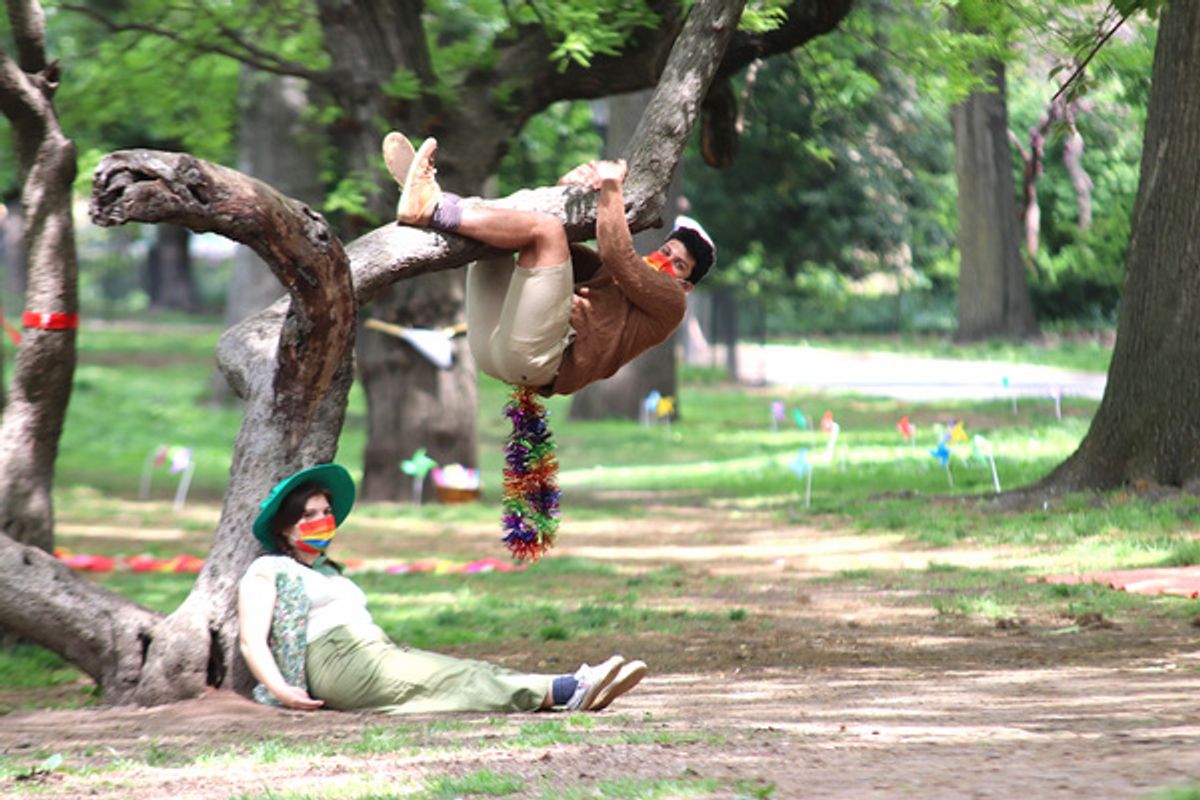 Emily Preis (aka Giuseppe the Leaf) and Michael deSouza (Chester the Squirrel).  at 