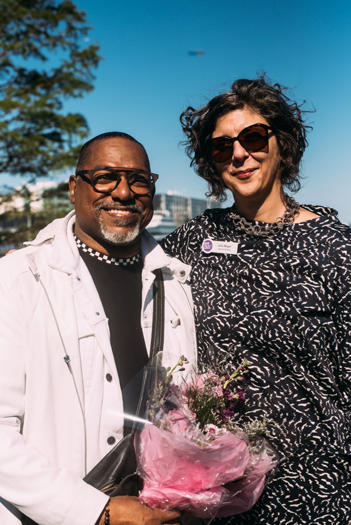 Randy Duncan, the recipient of Distinguished Service to the Dance Field Award from See Chicago Dance and See Chicago Dance Executive Director Julia Mayer at 