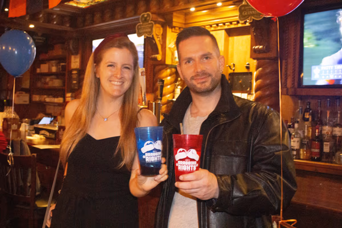 Producers Matt Algozzini and Jacki Thrapp at the Bragging Rights red carpet premiere hosted by St. Pats Bar & Grill in Midtown Manhattan. at BRAGGING RIGHTS Opens Off-Broadway
