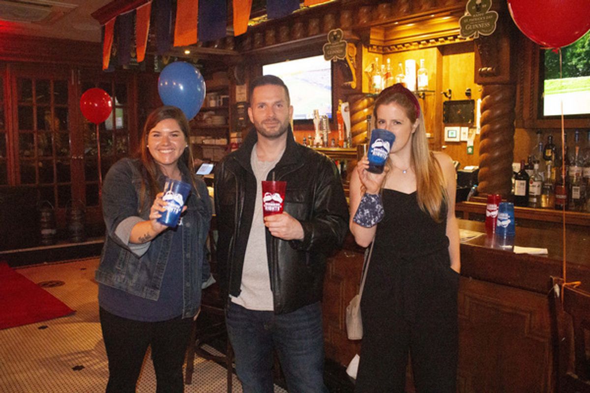 Producers Stephanie Driscoll, Matt Algozzini and Jacki Thrapp at the Bragging Rights red carpet premiere hosted by St. Pats Bar & Grill in Midtown Manhattan. at BRAGGING RIGHTS Opens Off-Broadway