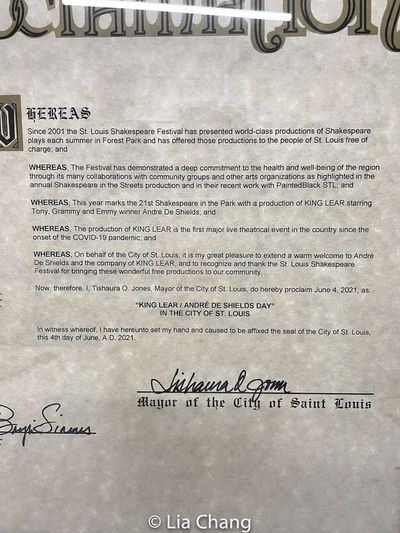St. Louis Mayor Tishaura O. Jones? Proclamation naming June 4, 2021 as King Lear/Andr Photo