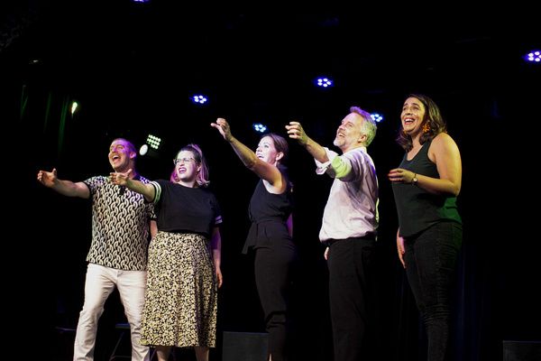 Matt Giroveanu, Kiki Mikkelsen, Rachel Bouton, Jeff Scherer and Julie Feltman Photo