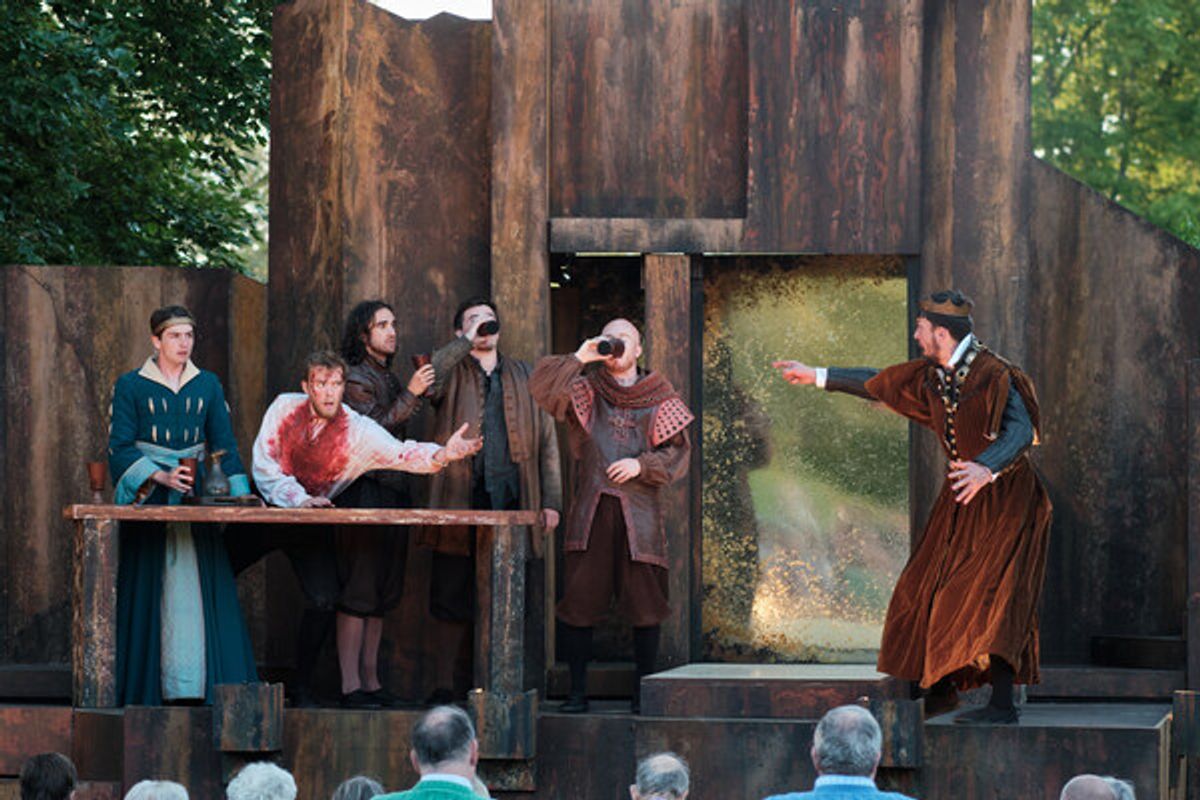 Rhys Warrington, Samuel Lane, Michael Falukner - Weird Sister. Maximilian Marston at The Lord Chamberlain's Men Presents MACBETH