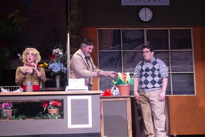 Audrey (Renee Kathleen Koher), Mr. Mushnik (Rob Watson), and Seymour (Isaac Wesley Wi Photo