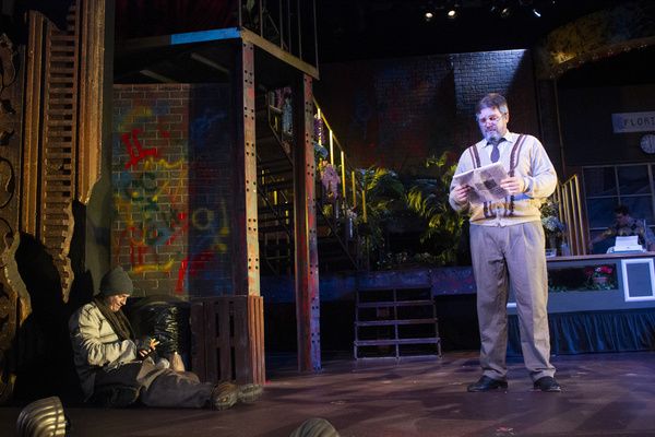 Mr. Musnik (Rob Watson) and a vagrant (Matt Griesgraber) in the Arizona Broadway Thea Photo