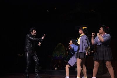 Orin (Jamie Michael Parnell) confronts the Urchins (Elise Daniells, Jazmin Moehring,  Photo