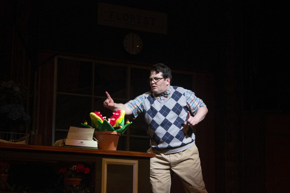 Seymour (Isaac Wesley Wilson) tests his theory in the Arizona Broadway Theatre production of Little Shop of Horrors at 