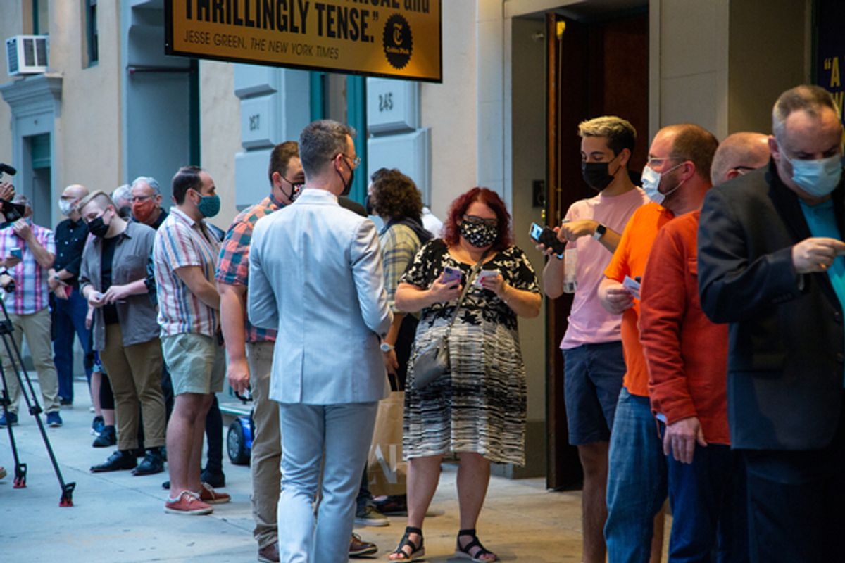 Audience members arrive to the first preview of PASS OVER at Photos: PASS OVER, the First Broadway Play to Return, Celebrates First Preview!