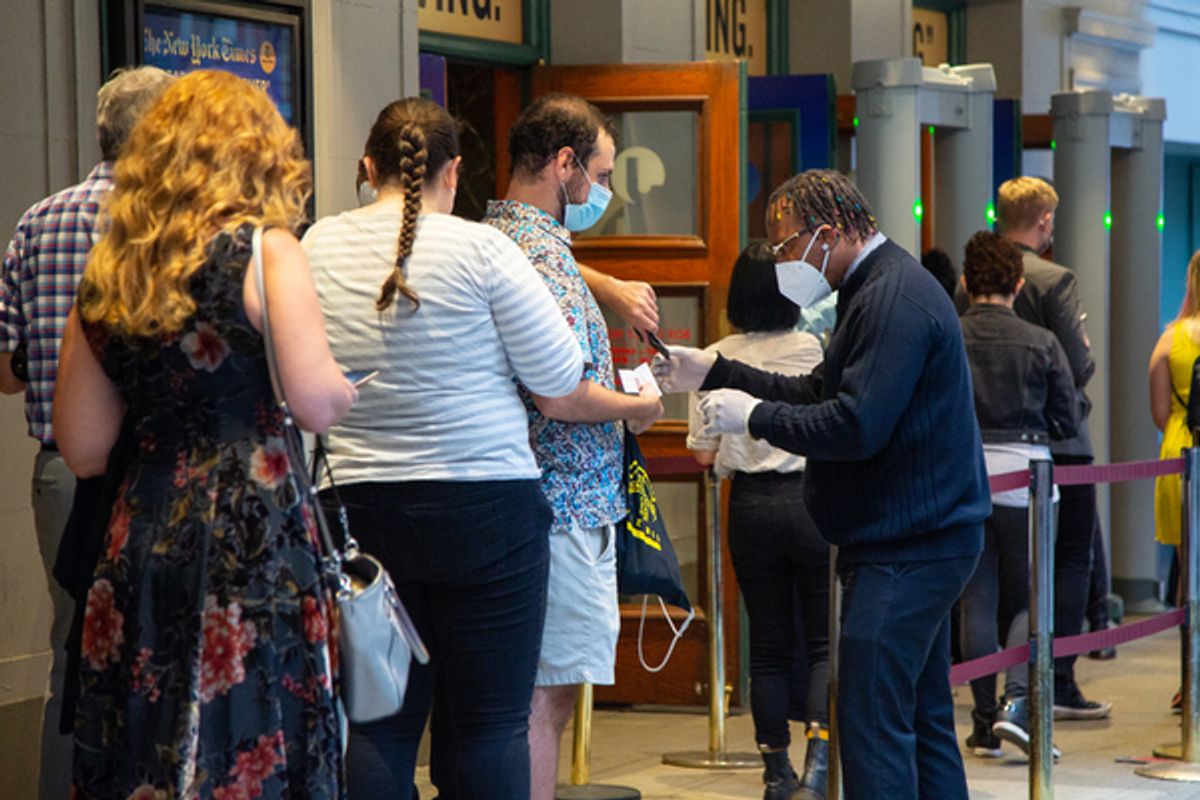 Audience members arrive to the first preview of PASS OVER at Photos: PASS OVER, the First Broadway Play to Return, Celebrates First Preview!