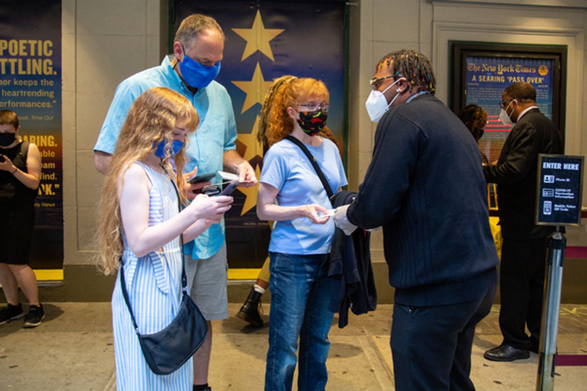 Audience members arrive to the first preview of PASS OVER at Photos: PASS OVER, the First Broadway Play to Return, Celebrates First Preview!