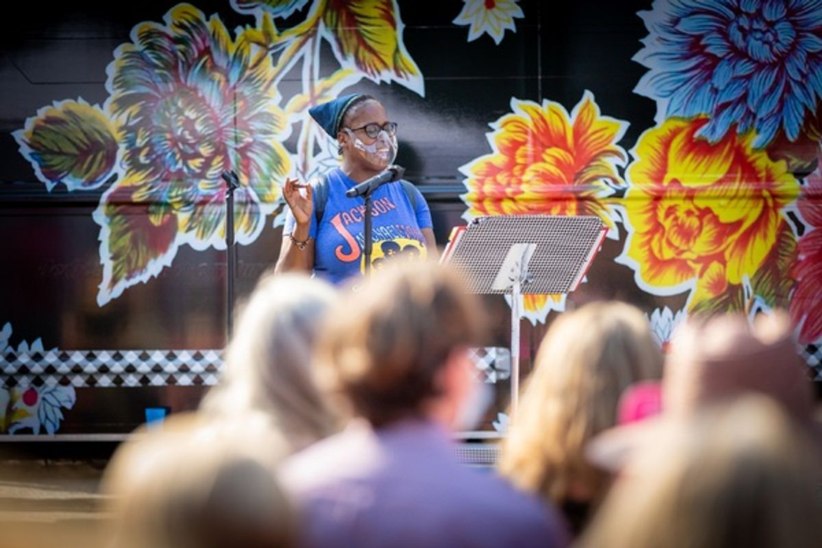 Mia Anderson in National Black Theatre’s Stage for Healing and Resilience, during Mobile Unit's Summer of Joy, a free tour of New York City at Photos: Check Out MOBILE UNIT'S SUMMER OF JOY, Bringing Shakespeare to All Five Boroughs