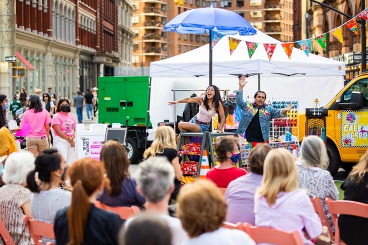 Teresa Avia Lim and Reza Salazar in Shakespeare: Call and Response, during Mobile Unit's Summer of Joy, a free tour of New York City at 