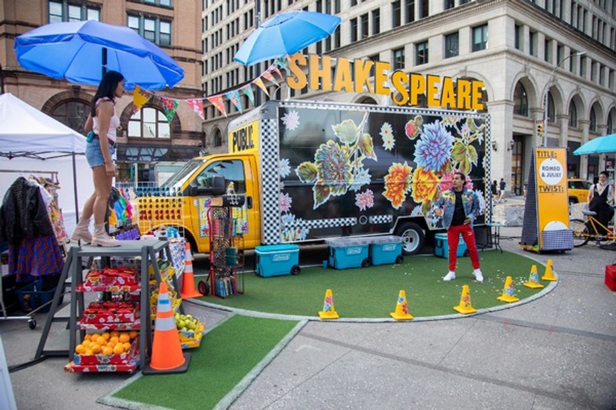 Teresa Avia Lim and Reza Salazar in Shakespeare: Call and Response, during Mobile Unit's Summer of Joy, a free tour of New York City at 
