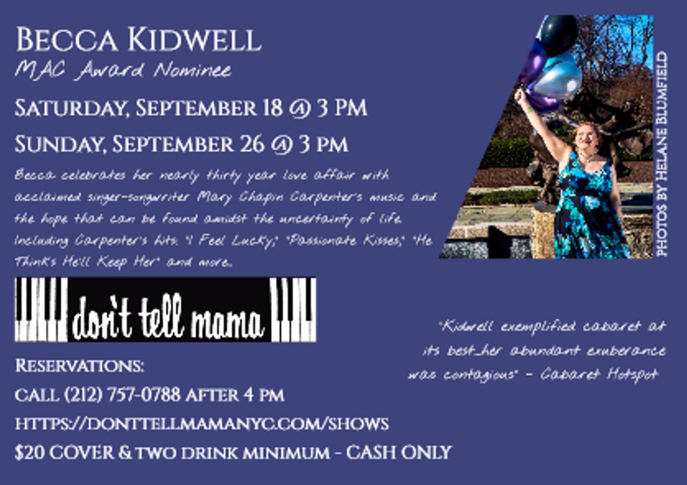 Becca Kidwell To Present MY MAYBE WORLD WITH MARY CHAPIN CARPENTER - A TRIBUTE At Don't Tell Mama  Image