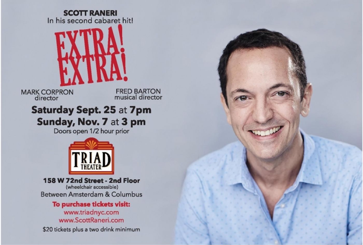 Scott Raneri To Debut New Show EXTRA! EXTRA! at The Triad on September 25th Scott Raneri To Debut New Show EXTRA! EXTRA! at The Triad on September 25th Image
