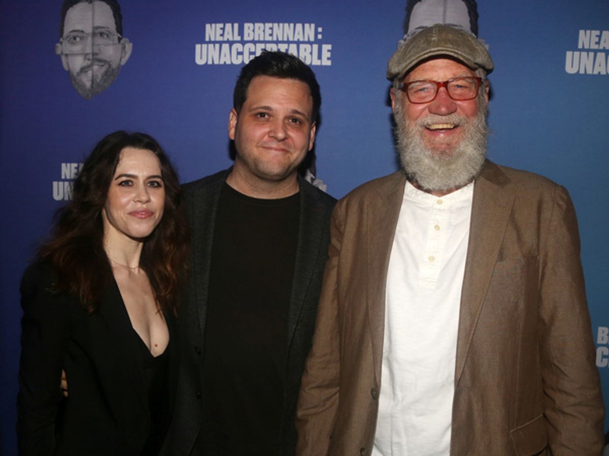 Producer Vanessa Lauren, husband and director Derek DelGaudio and David Letterman  at 