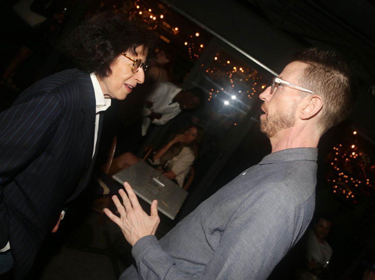 NEW YORK, NEW YORK - SEPTEMBER 09: Fran Lebowitz and Neal Brennan chat at the opening night party for 'Neal Brennan's Unacceptable' at The Leroy House on September 9, 2021 in New York City. (Photo by Bruce Glikas/Getty Images) at 