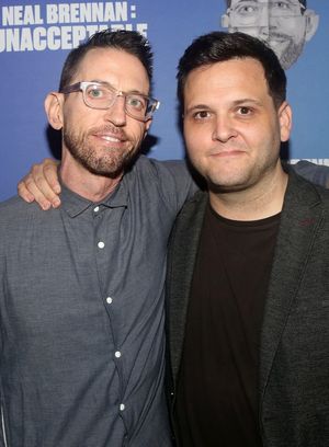 NEW YORK, NEW YORK - SEPTEMBER 09: Neal Brennan and Director Derek DelGaudio pose at the opening night party for "Neal Brennan's Unacceptable" at The Leroy House on September 9, 2021 in New York City. (Photo by Bruce Glikas/Getty Images) @ BroadwayWorld NEW YORK, NEW YORK - SEPTEMBER 09: Neal Brennan and Director Derek DelGaudio pose at Photo