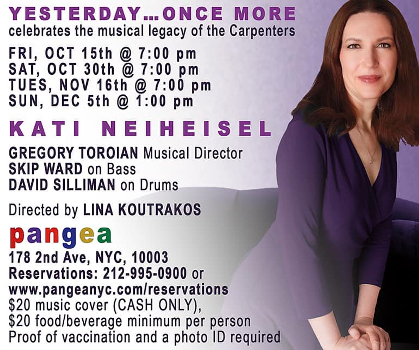 Kati Neiheisel Explores The Music of The Carpenters in YESTERDAY... ONCE MORE At Pangea October 15 Through December 5  Image