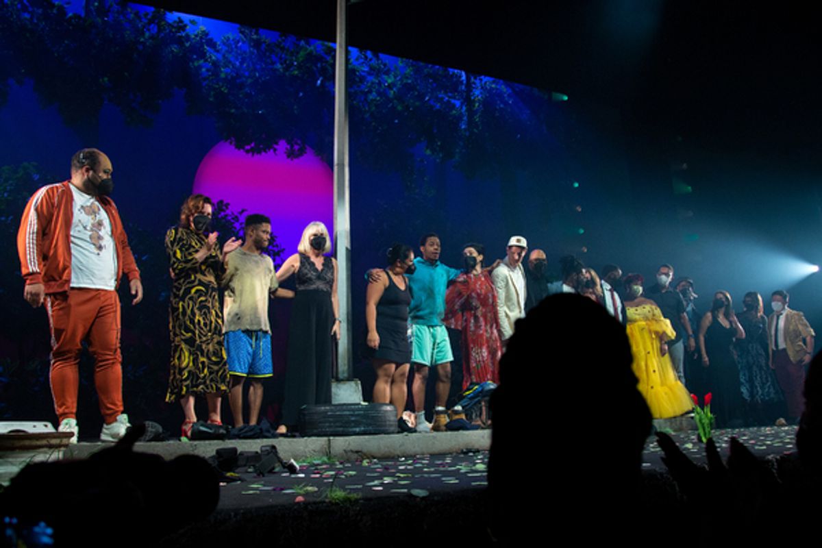 The company of PASS OVER at Photos: PASS OVER Officially Opens on Broadway; The Cast Takes Their Opening Night Bows