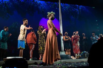 Antoinette Chinonye Nwandu and the company of PASS OVER Photo