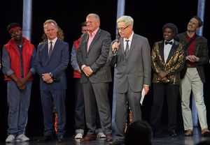 LONDON, ENGLAND - SEPTEMBER 13: (L to R) Colin Ingram, Robert Zemeckis and Bob Gale speak at the curtain call during the opening night performance of "Back To The Future: The Musical" at The Adelphi Theatre on September 13, 2021 in London, England.
Pic Credit: Dave Benett
@ BroadwayWorld LONDON, ENGLAND - SEPTEMBER 13: (L to R) Colin Ingram, Robert Zemeckis and Bob Gale s Photo