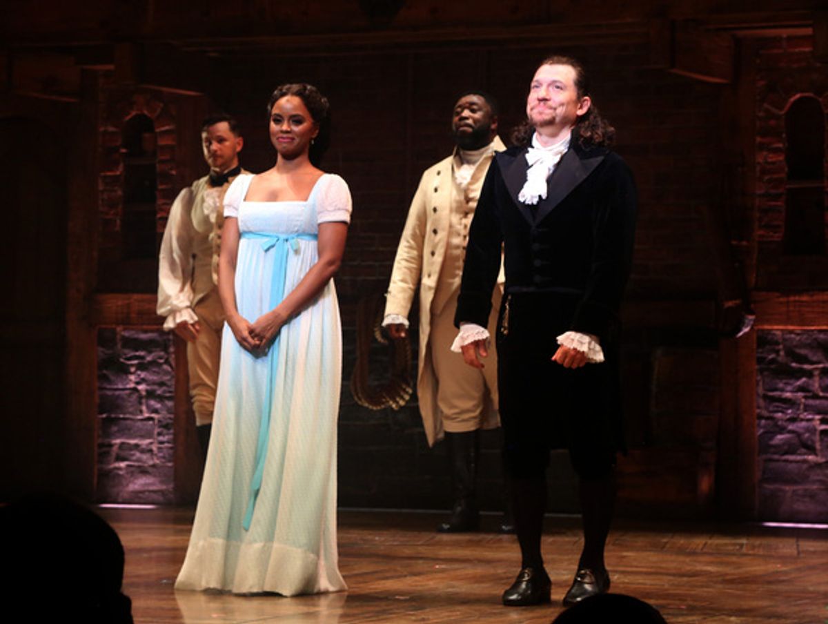 Krystal Joy Brown as Eliza Hamilton and Miguel Cervantes as Alexander Hamilton at 