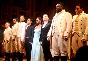 Jin Ha as Aaron Burr, Krystal Joy Brown as Eliza Hamilton, Miguel Cervantes as Alexan Photo