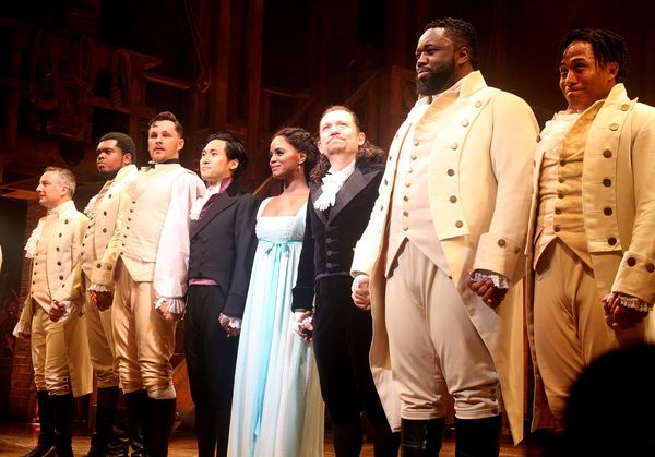 Jin Ha as Aaron Burr, Krystal Joy Brown as Eliza Hamilton, Miguel Cervantes as Alexan Photo