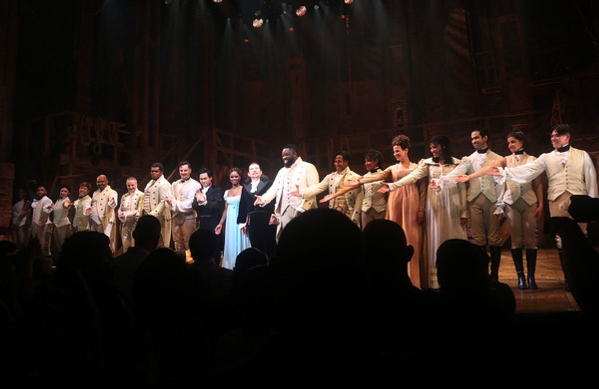 The cast at Photos: HAMILTON Returns to Broadway; Lin-Manuel Miranda Hosts Ham4Ham, Curtain Call, and More!