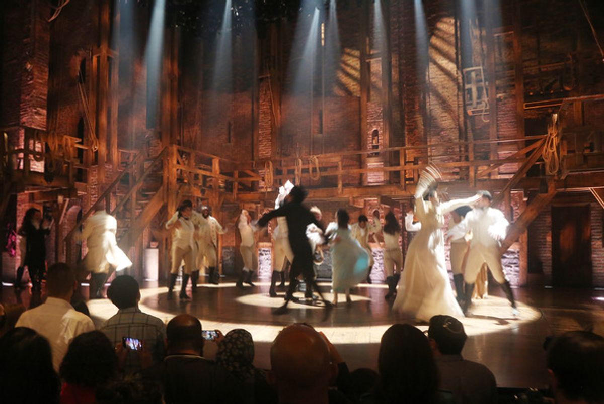 The cast at Photos: HAMILTON Returns to Broadway; Lin-Manuel Miranda Hosts Ham4Ham, Curtain Call, and More!