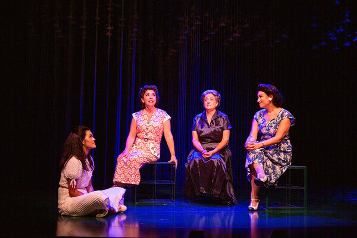 (from left) Kalyn West as Younger Anuncia, Andréa Burns as Tía (Lucia), Mary Testa as Granmama (Magdalena), and Eden Espinosa as Mamí (Carmen) in The Gardens of Anuncia, 2021. Photo by Jim Cox. at 