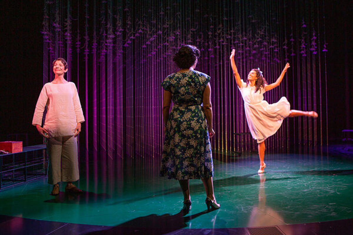 (from left) Carmen Roman as Older Anuncia, Eden Espinosa as Mamí (Carmen), and Kalyn West as Younger Anuncia in The Gardens of Anuncia, 2021. Photo by Jim Cox. at 