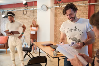 Laurence Ubong Williams, Kirsty Oswald and Blake Harrison  Photo