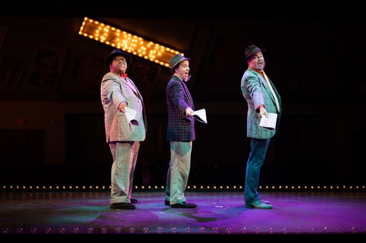 Kit Cleto as Nicely Nicely Johnson, Pat Clark as Benny Southstreet and CJ Sikorski as Rusty Charlie at 