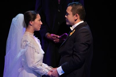 Grace Dolezal-Ng as Emily Webb and Justin P. Lopez as George Gibbs Photo