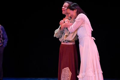 Kelly Rinehart as Mrs. Webb and Grace Dolezal-Ng as Emily Webb  Photo