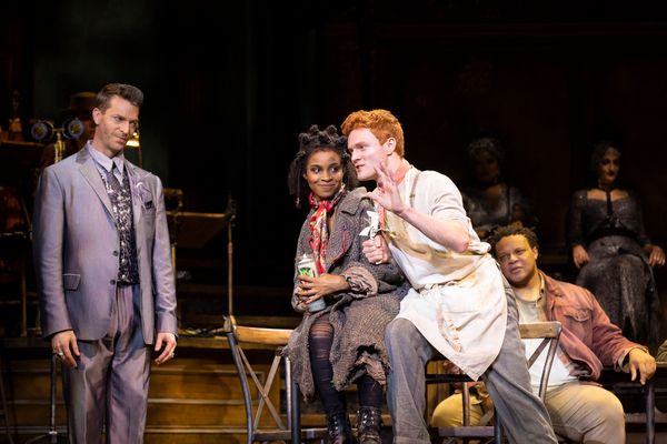 Levi Kreis, Morgan Siobhan Green, and Nicholas Barasch in the Hadestown North America Photo